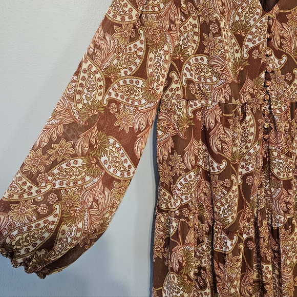 mittoshop Brown Paisley Tiered Long-Sleeve Dress - Picture 2 of 5